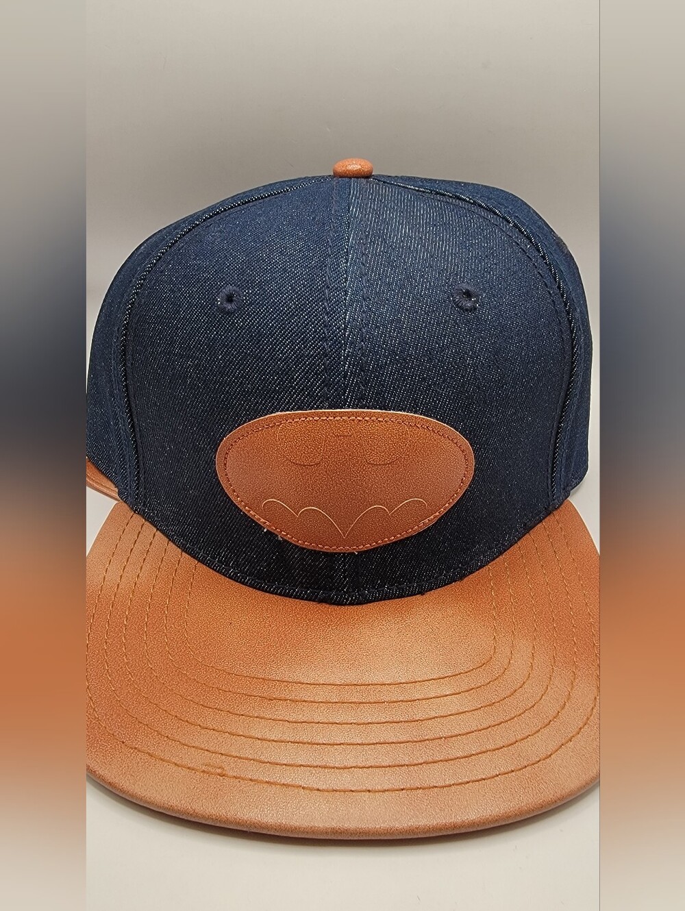 Batman Navy and Tan Leather-Accent Snapback Hat